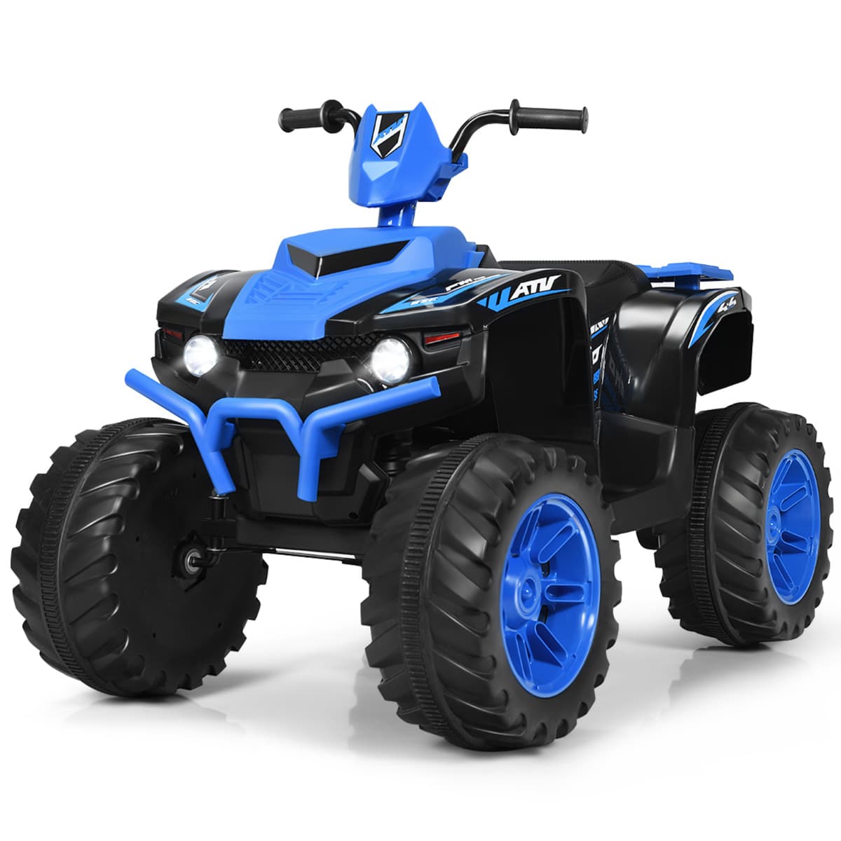 CostwayQuad Électrique 12V pour Enfants 3-7 Ans avec Lumière Musiques et Histoires 104x67x74cm pour Différents Terrains Bleu