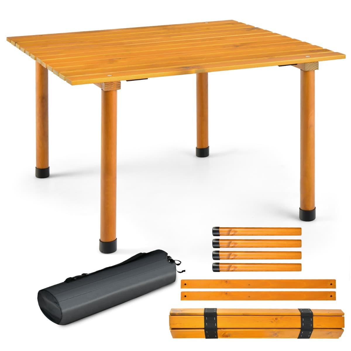 CostwayTable de Camping Pliante avec Sac de Transport pour Pique-nique Plage Barbecue Camping Pêche Naturel